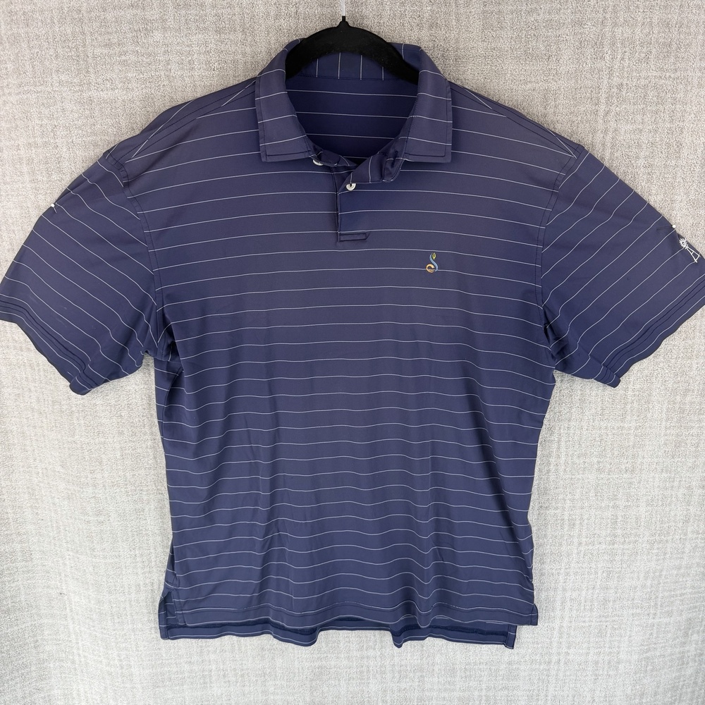 Peter Millar Polo Mens L Blue Striped Regular Jersey Embroidered STREAMSONG